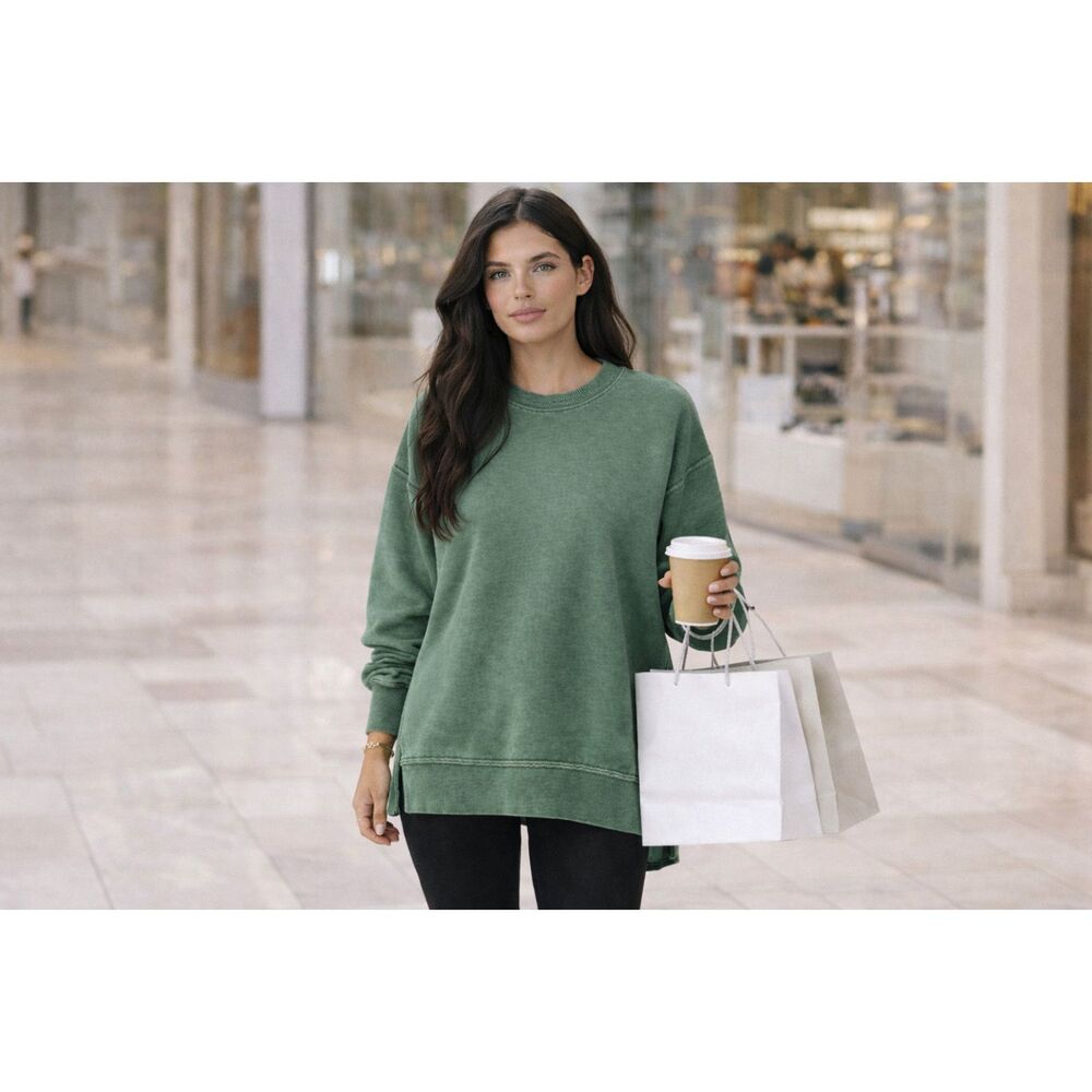 Aerie Faded Hunter Green Oversized Raglan Crewneck Sweatshirt XS High-Low